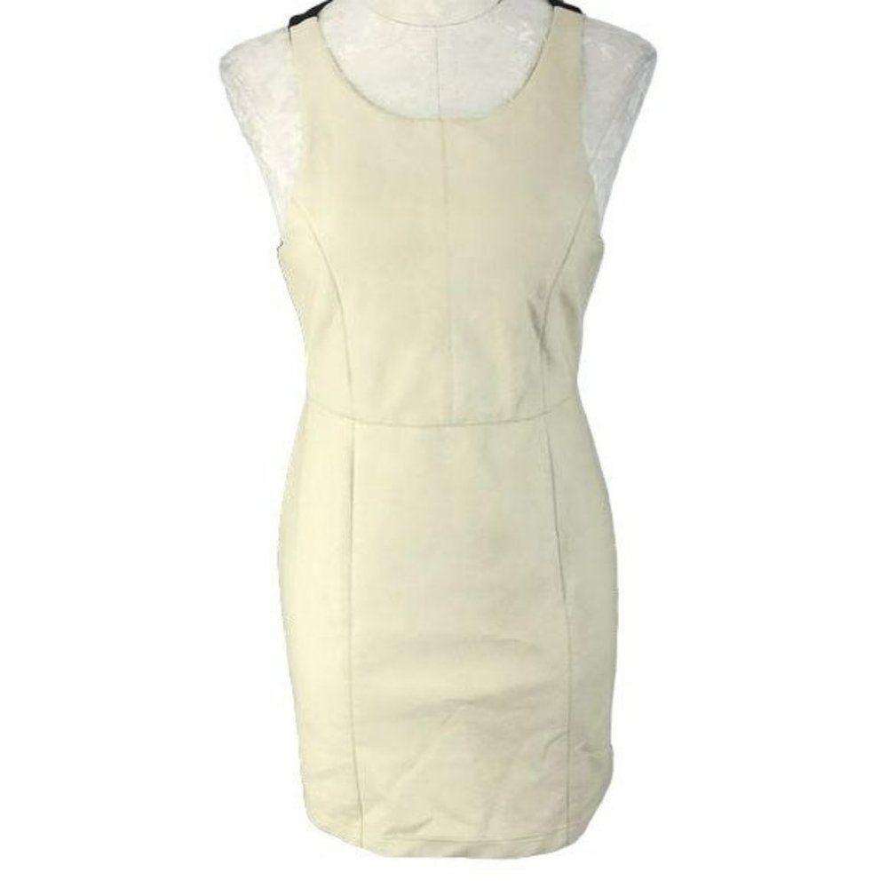 Sanctuary Clothing Womens Fitted White Black Colorblock Faux Leather Dress Small